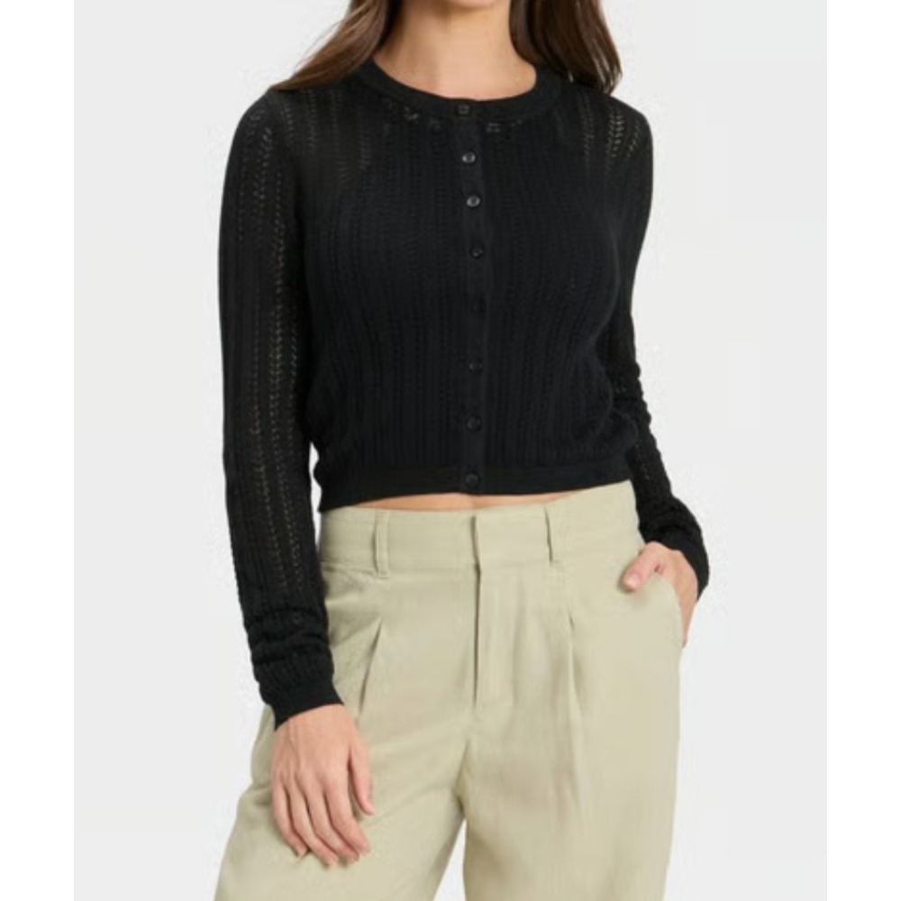 A New Day Women's Pointelle Cardigan black Size XS